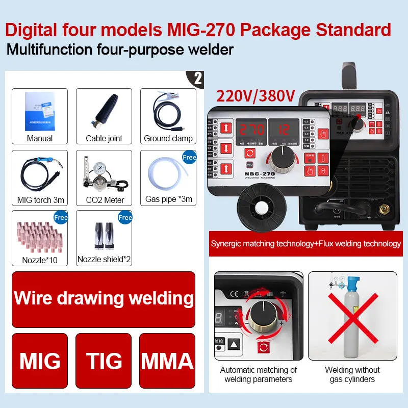 US $690.64 ANDELI Portable Intelligent CO2 MIG Lasser MIG270 Multifunctional 4 In 1 MIGTIGMMAWire Drawing Lassen Lasmachine Wire Feeder