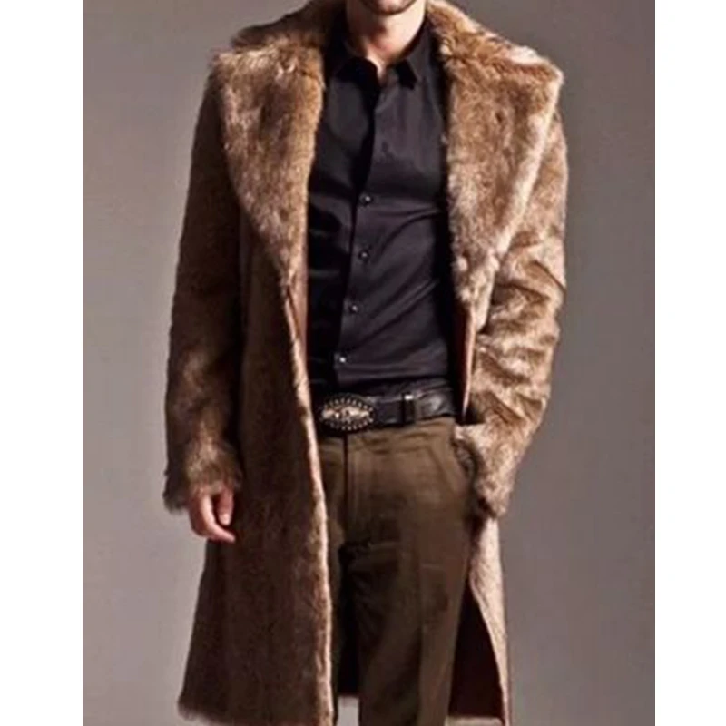 

Wepbel Jackets Winter Fashion Parka Cardigan Men Faux Fur Long Trench Coat Long Sleeve Collar Fur Furry Warm Coat Outwear