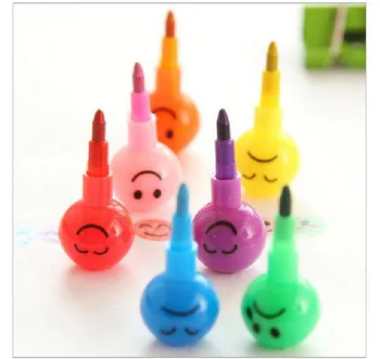 

Funny 7 Colors Crayons Creative Sugar-Coated Haws Cartoon Smiley Graffiti Pen Stationery Gifts For Kids Wax Crayon Pencil Gift