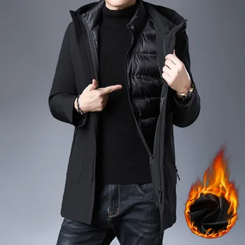 

Down Jacket Men'S Wear New Style Autumn and Winter Hooded Thickened Detachment Inner Wearing Casual White Duck down Youth Zipper