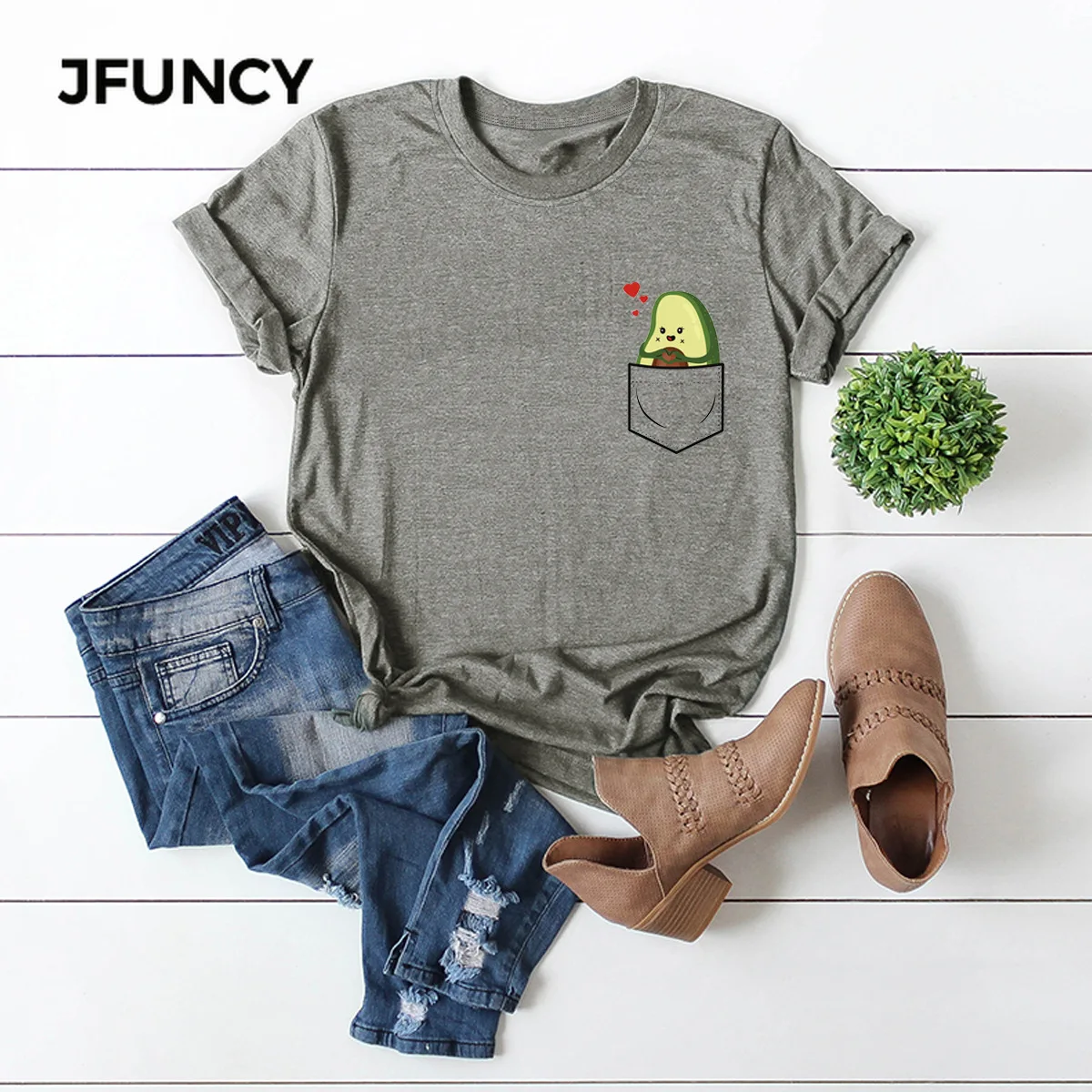 

JFUNCY Fun Cartoon Pocket Print Loose T Shirt Oversize Women Tees Tops Summer Cotton T-Shirt Woman Shirts Fashion Casual Tshirt