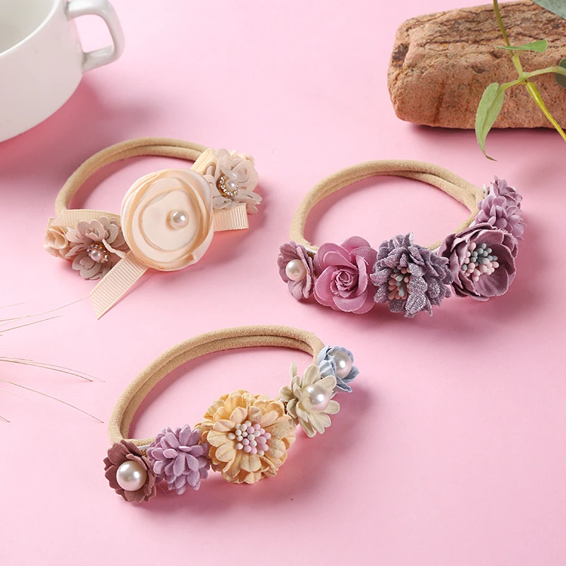 Artificial Flower Baby Headband Girls Nylon Hairband Soft Infant Kids Traceless Hair Accessories Toddler Bangdage Newborn Photo baby accessories