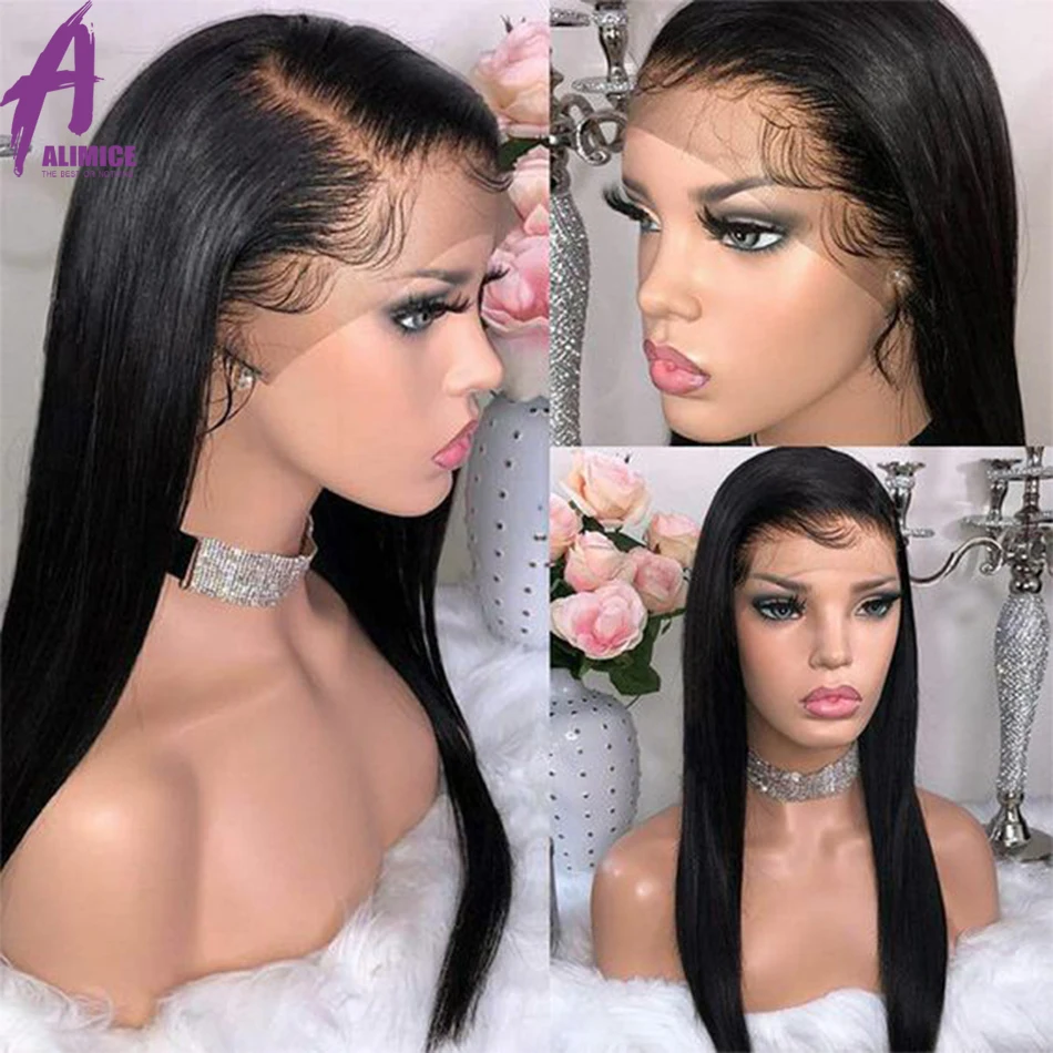 

Peruvian Straight Lace Front Human Hair Wigs with Baby Hair Front Lace Natural Hairline 150% Alimice Remy Hair Lace Wigs