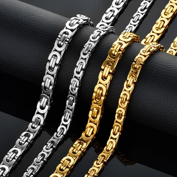 

Necklace For Men 6MM 8MM Stainless Steel Gold Byzantine Curb Link Chain Mens Fashion Jewelry