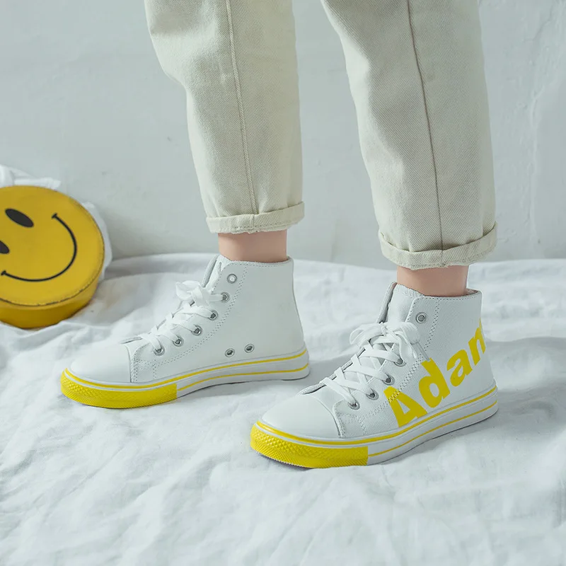 

Best Selling Shoes Women Canvas Shoes Women's Fashion Casual Candy Colors Flat Letter Breathable Shoes High-top Sneakers W23-30