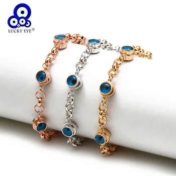 

Lucky Eye Blue Turkish Evil Eye Charm Bracelet Rose Gold Silver Color Chain Bracelet Adjustable for Women Girls Jewelry BD167