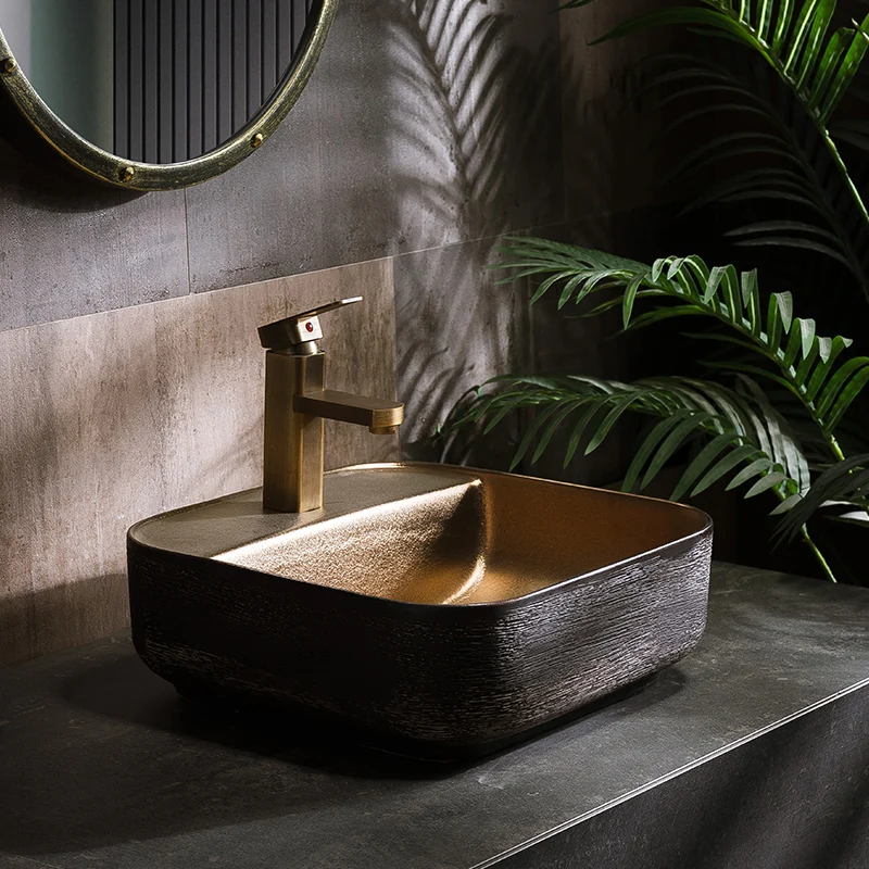 Semi Embedded oval Counter Top Wash Basin Cloakroom Hand Painted Vessel