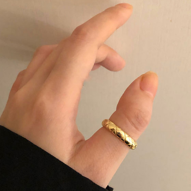 Style Minimalist Striped Grid Rings Fashion Luxury Couple Matching Jewelry for Women Adjustable Accessories on Phalanx