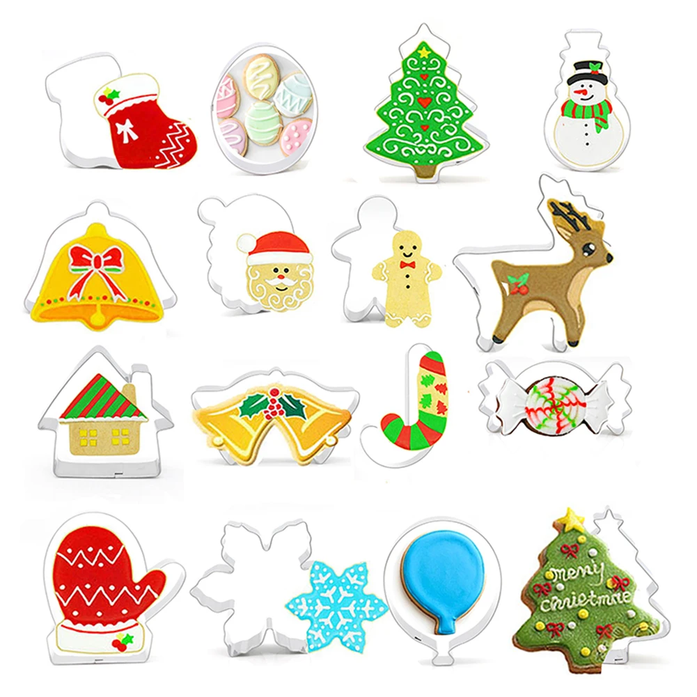 

16 Pcs Christmas Cookie Cutter Set Baking Shape Mold for Xmas Holidays Baking Molds Stainless steel Creating New Dropshipping O