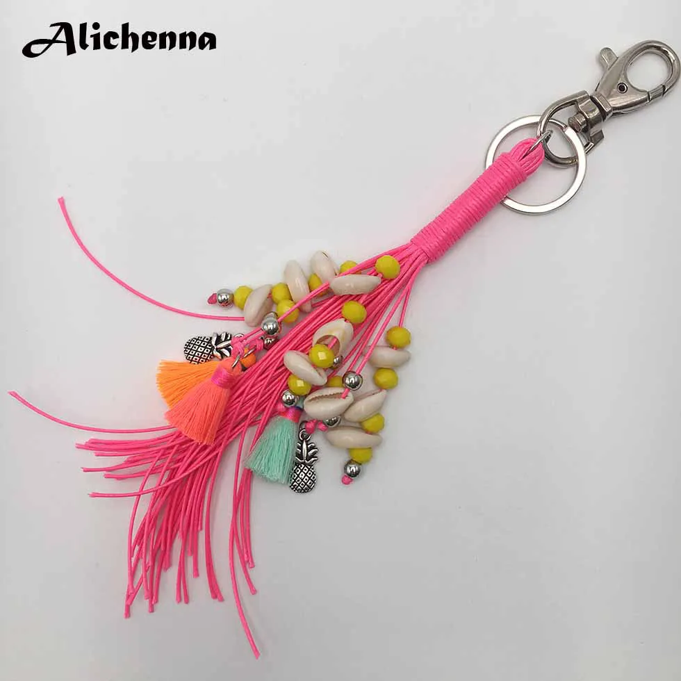Alichenna брелок ручной работы женские богемные Бохо Корейская оболочка кабеля Кристалл Мода Изысканный мешок украшения подарок для девочки - Цвет: Ярко-розовый