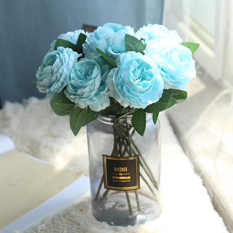 Белые розы Искусственные цветы пионы букет шелковых цветок красный розовый синий искусственный цветок Новогодняя Свадьба домашний декор