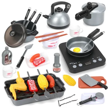

36pcs Kids Cooking Utensils Induction Cooker with Light Sound Cooking Toy Set Educational Simulation Kitchenware