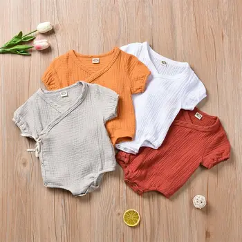 

Solid Color Short sleeve Cross Wrap Baby Bodysuit
