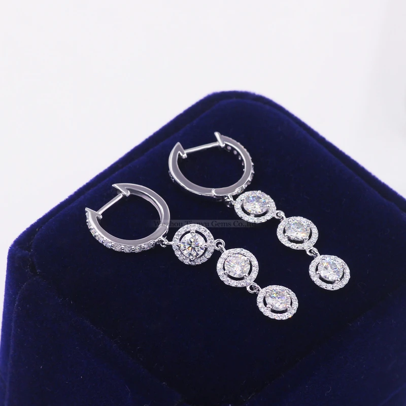 Tianyu драгоценные камни Luxuly 2.1ct Moissanite Висячие серьги круглые 925 Серебряные длинные