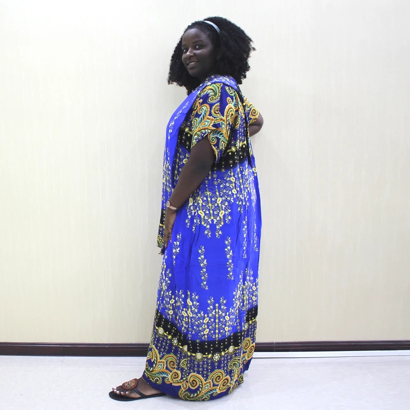 African Traditional Print Cotton Loose Dress for Ladies Vintage Winter Elegant Women Maxi Dresses