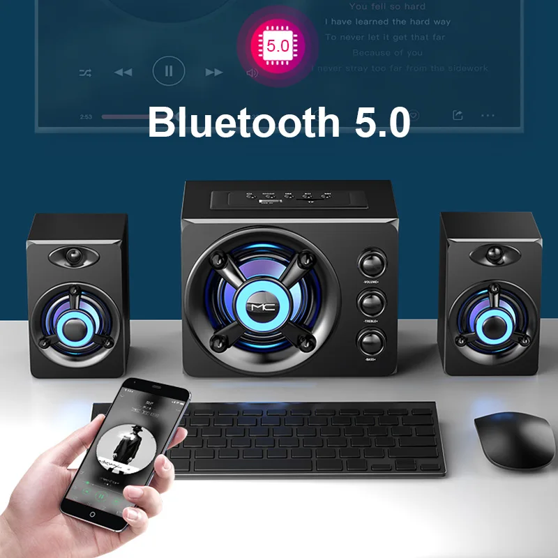 LED Computer Combination Speakers AUX USB Wired Wireless Bluetooth Audio System Home Theater Surround SoundBar for PC TV