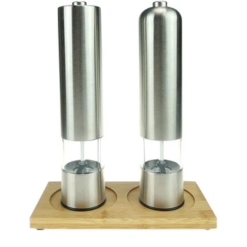 

2 Pcs Set Electric Pepper Grinder or Salt Grinder Automatic Battery Operated Stainless Steel Salt Mills or Pepper Mills