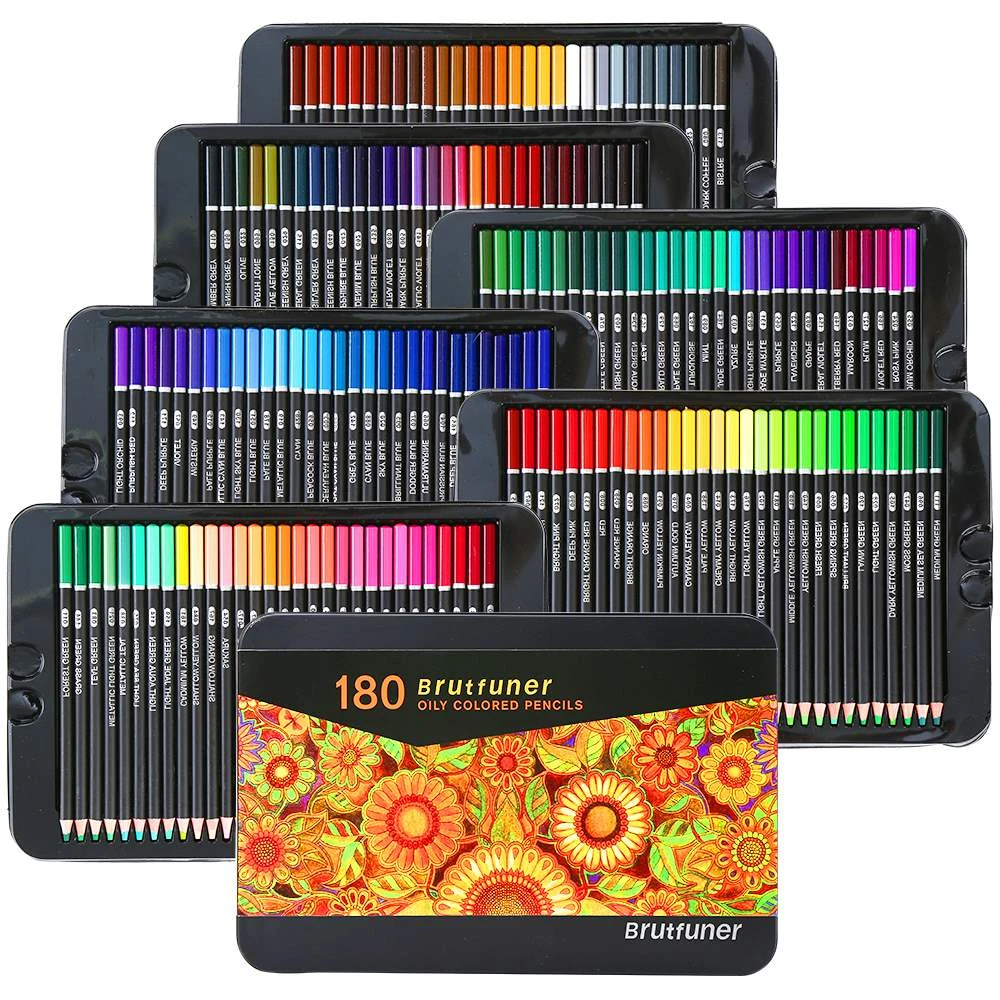 Brutfuner Square Colored Pencils 180 Artist Set For Adult Coloring