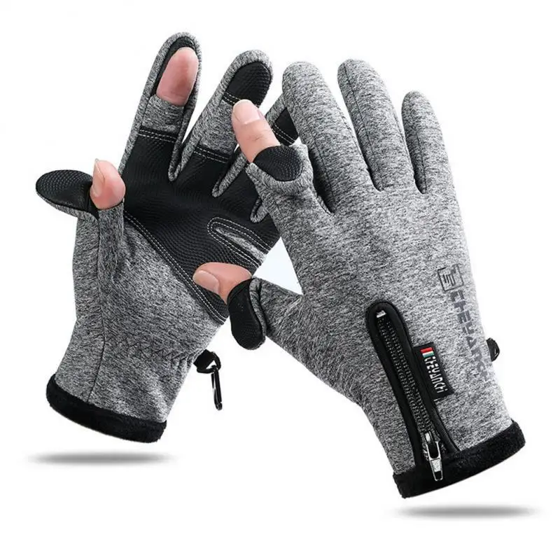 2022 1Pair Outdoor Winter Fishing Gloves Exposed Two-finger Non-Slip Screen Waterproof Non-slip Wrist Elastic Warm Fishing Glove
