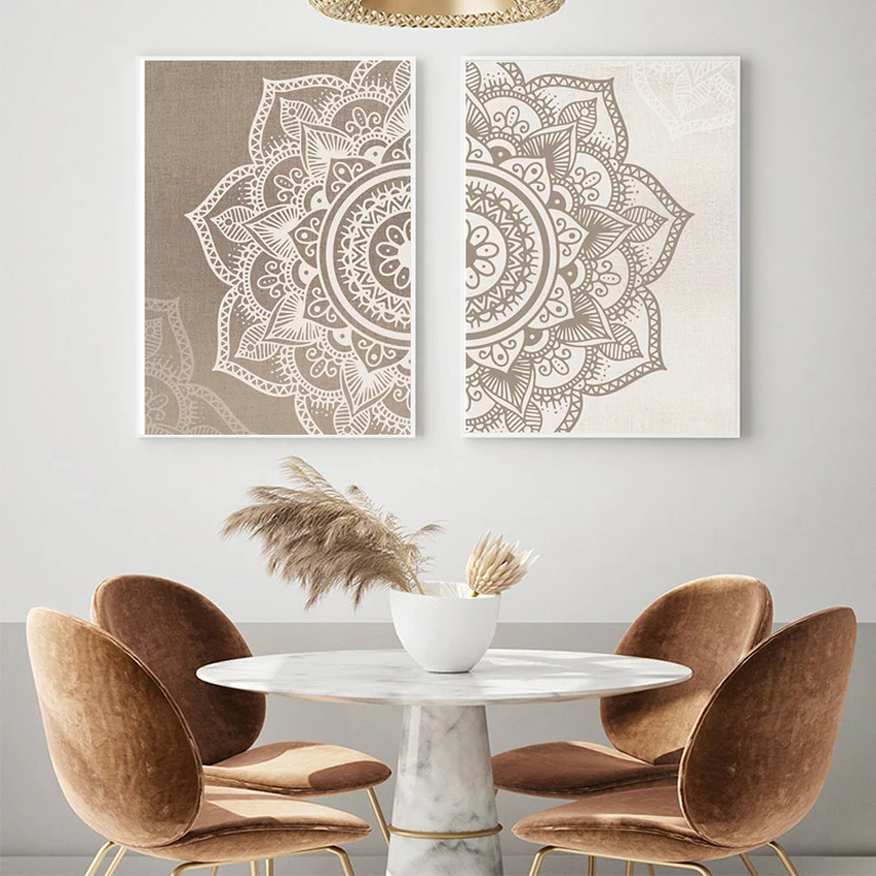 Настенная картина Boho Картина на холсте мандала Цветочный бежевый нейтральные