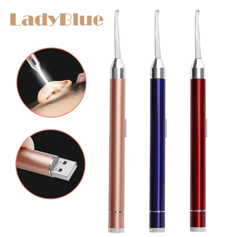 

USB Charging LED Baby Ear Wax Cleaner Flashlight Earpick Earwax Remover Luminous Ear Curette Spoon Care Tool Children