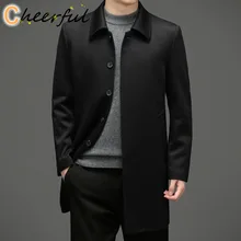 

High Quality Wool Coat Men Solid Turn Down Collar Mens Long Coats Smart Casual Jackets Man Overcoats Wool Blends Trench Coat Men