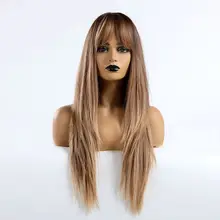 Крошечные LANA натуральные длинные прямые парики с челкой термостойкие синтетические волосы Омбре черный коричневый блондин золотые парики для женщин