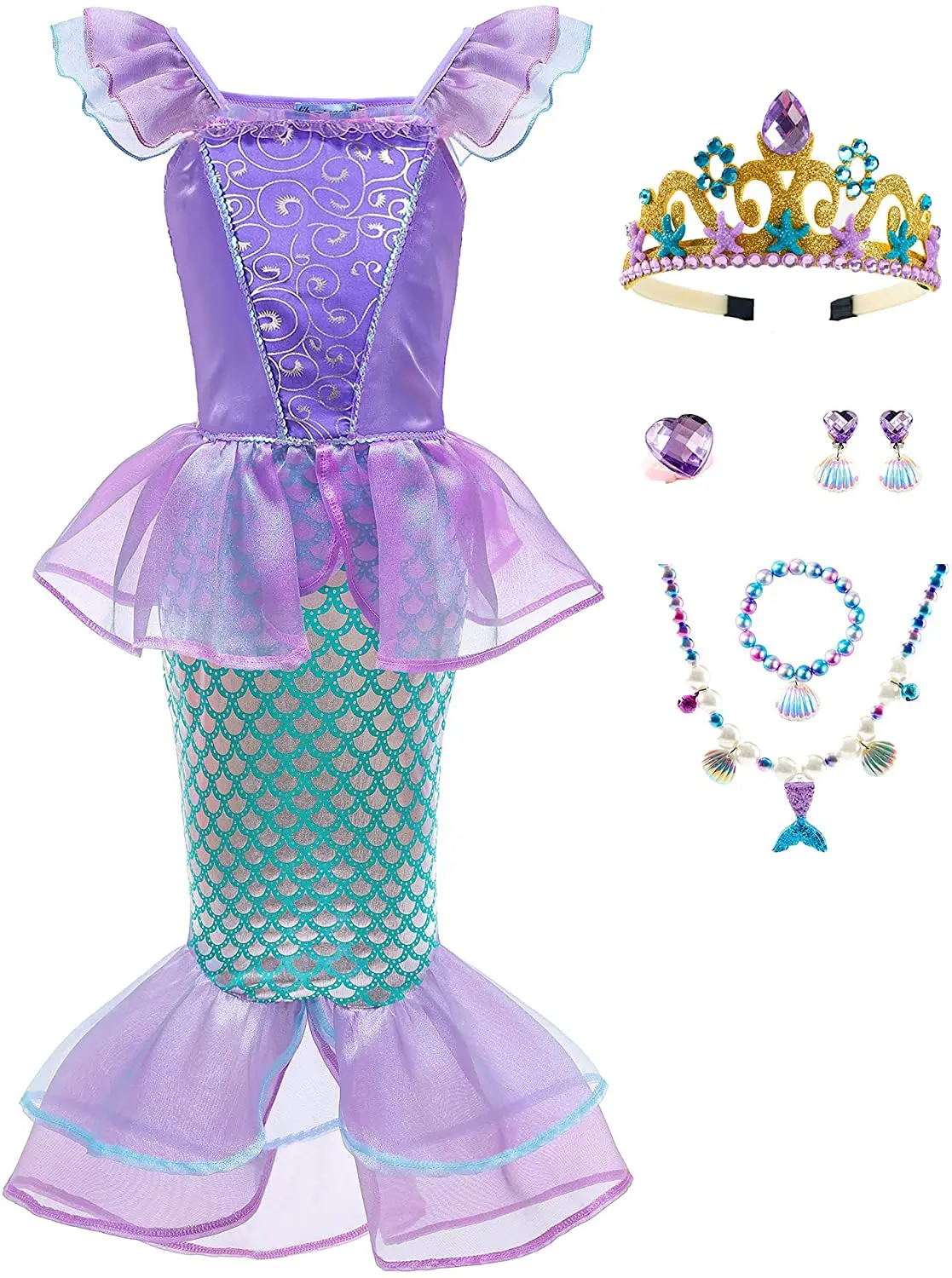 Enumerar Pescador compensar Disfraz de sirena con corona para niñas, accesorios para Cosplay de  Halloween|Disfraces para niñas| - AliExpress