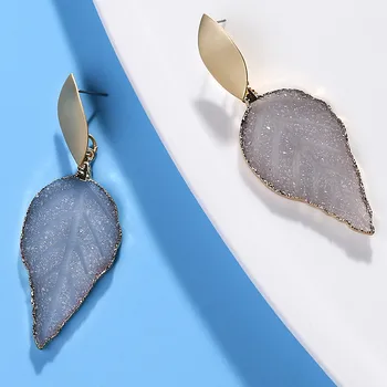 

HOCOLE New Green Resin Stone Chandelier Drop Earrings For Women Bohe Fashion Gold Metal Sequin Pierce Leaf Earring Jewelry 2019