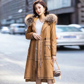 

Raccoon Dog Fur Collar Sheepskin Down Coat Female Real Genuine Leather Jacket Winter Coat Women Clothes 2020 Korean Tops ZT4924
