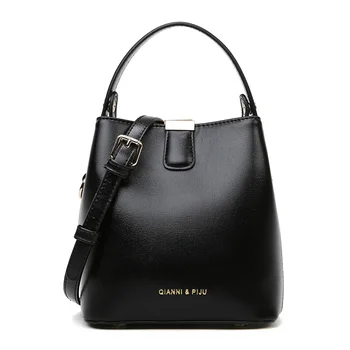 

2020 Black Women's Bucket Bags Solid Color High-quality Small PU Leather Lady Shoulder Bag Fashion Female Messenger Bags Handbag