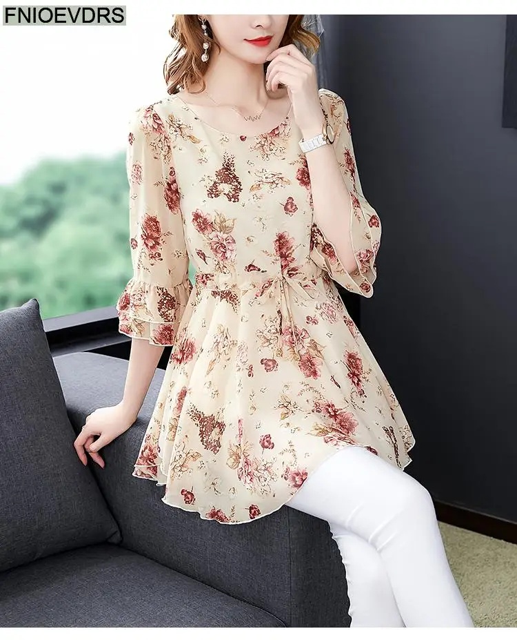 Loose Lazy 5XL 4XL 3XL Clothes Elegant Blusas Women Summer Blouse Floral Print Office Lady Belly Vintage Retro Tunic Peplum Tops