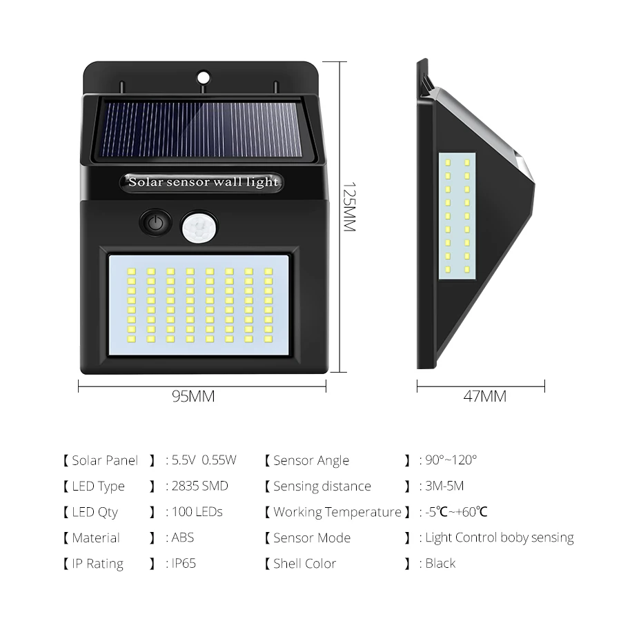 100 светодиодный s уличный Солнечный светодиодный светильник для крыльца с PIR датчиком движения IP65 уличная интеллектуальная гаражная забор настенная лампа охранный светильник ing
