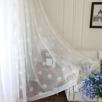 

Embroidered Chinese Knot Tulle Curtains For Living Room Bedroom Sheer Translucent Net Fabric Window Treatment Tende M239C