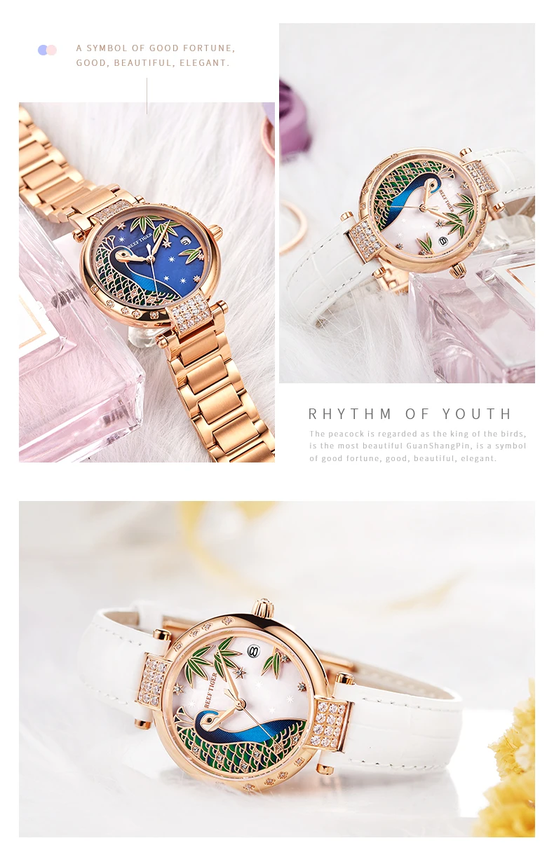 2020 New Reef Tiger/RT Top Brand Elegant Automatic Womens Watch Date Rose Gold Bracelet Watches RGA1587