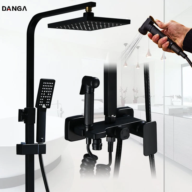 

Faucet Shower Set Brass Shower System Black Pressurized Rain Bath Head Wall-mounted Shower Head Multifunctional Bathroom Set