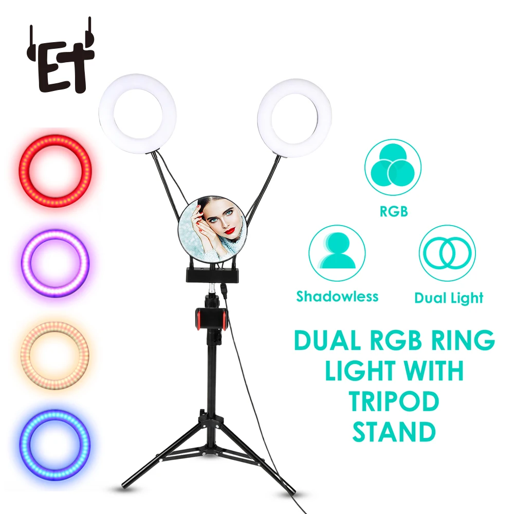 Двойной регулируемый светодиодный светильник RGB для фотосъемки с регулируемой