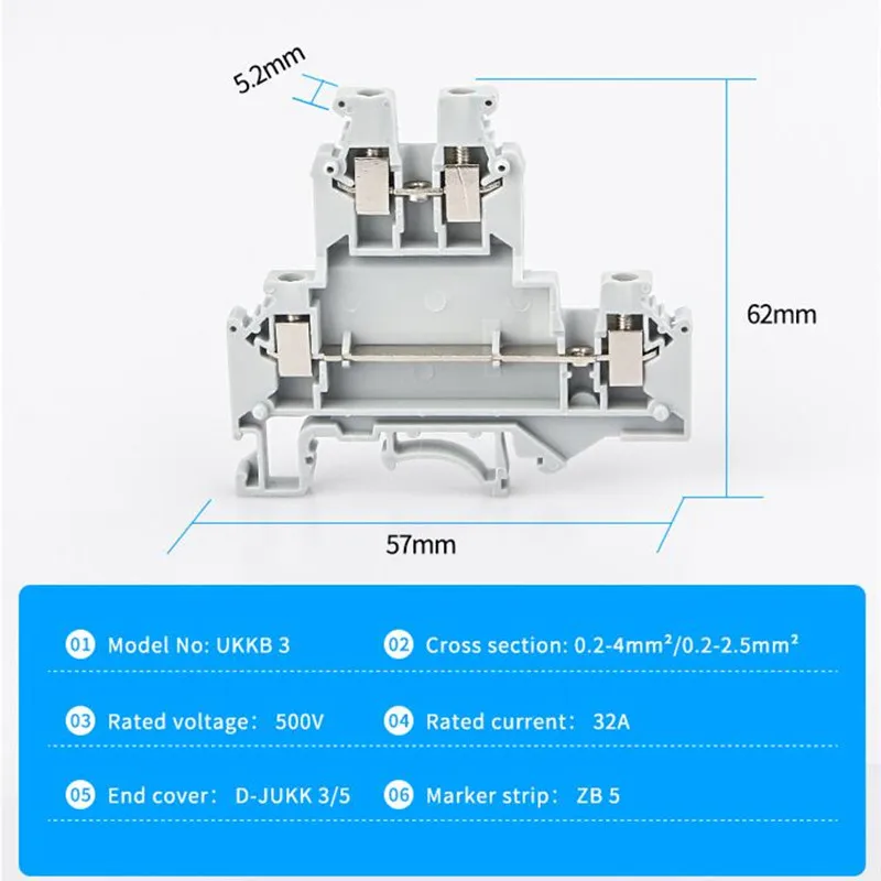 10Pcs UKKB-3 Din Rail Terminal Blocks  Connector Double Layer Terminal Screw Wiring UKKB3 Wire Connector  Screw Terminal Block