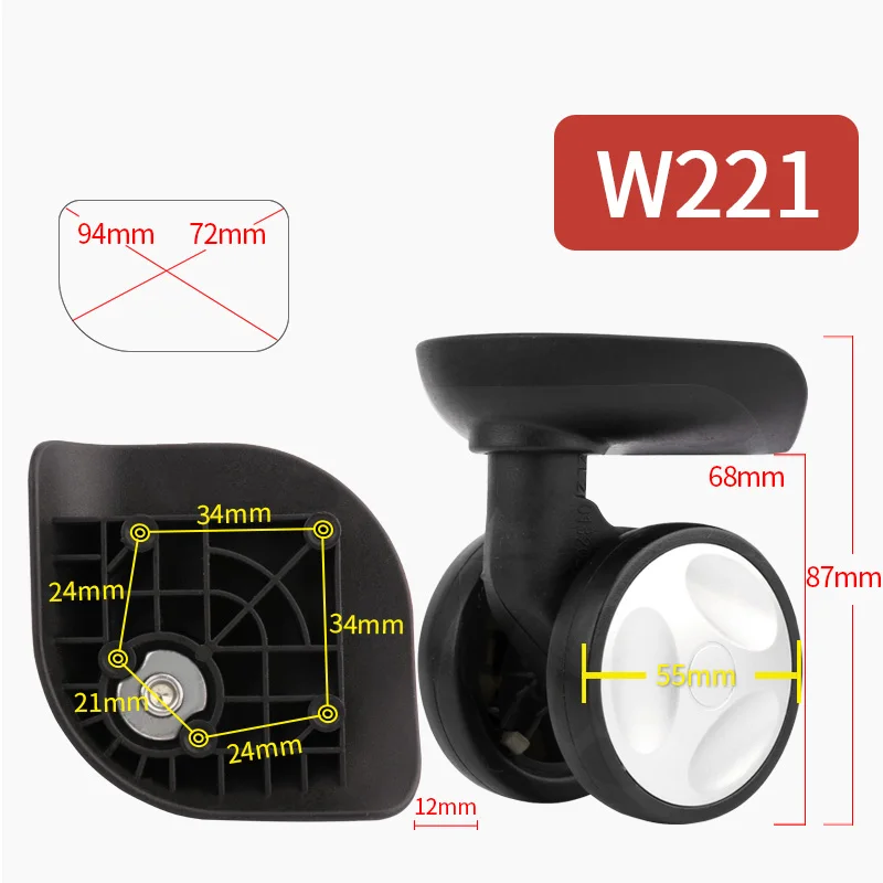 Колеса, багажная фурнитура-ролики, ремонт, бесшумные ролики, чехол на колесиках, универсальный роликовый ролик, цветные 360 роликовые ролики - Цвет: W221(2 Wheels)Black