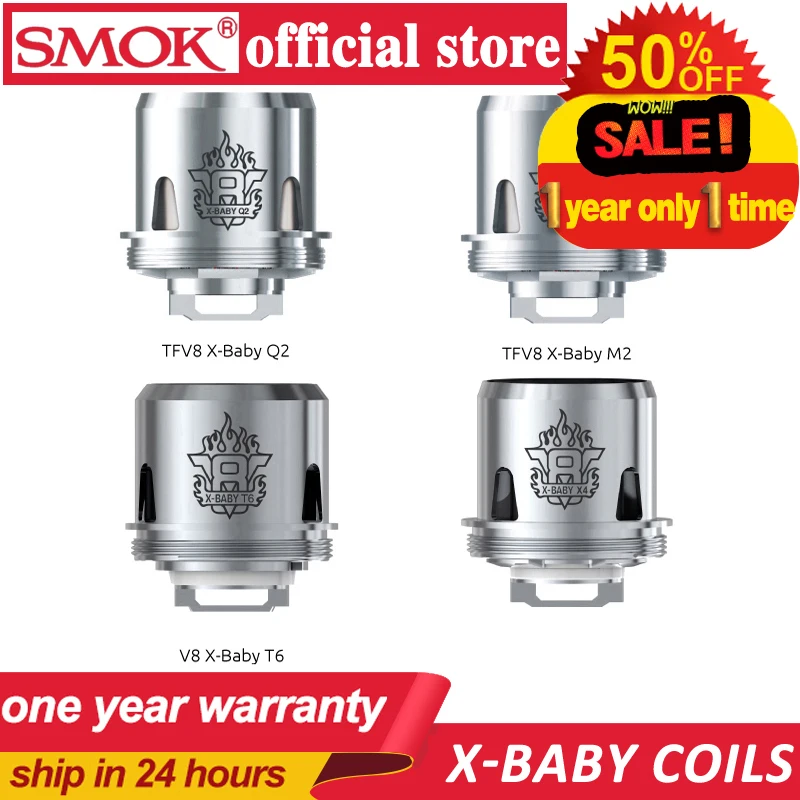 Оригинальный 3 шт. SMOK TFV8 X Baby катушка 0.4ohm Q2 двойная катушка/0.25ohm M2/0.13ohm X4/0.2ohm T6