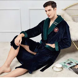 Coral Fleece Robe for Men Oversized 3XL Kimono Bath Gown Lovers' Nightwear Warm Soft Sleepwear Unisex Lapel Bathrobe Lingerie