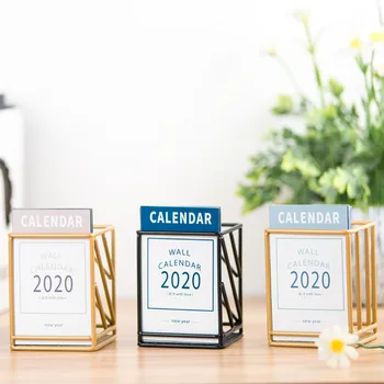 

Creative Wrought Iron Pen Holder with Desk Calendar Simple Planning Calendar Small Fresh Student Children Gift