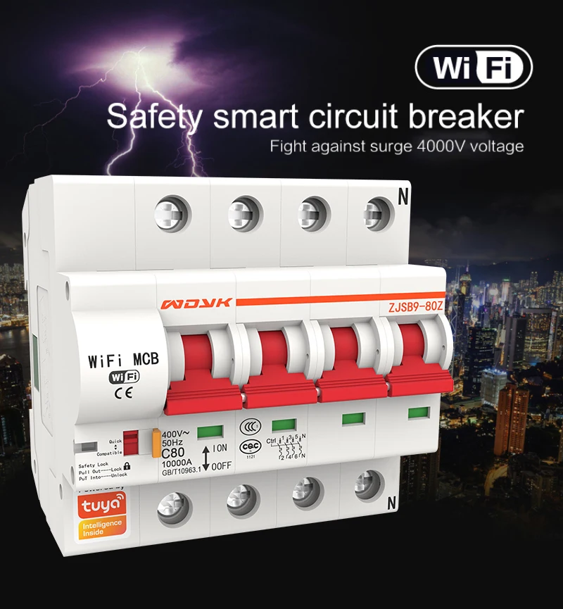 

Smart WIFI Circuit Breaker 4P IoT Air Switch Smart Life/tuya Smart APP Control Support Amazon Alexa Google Home