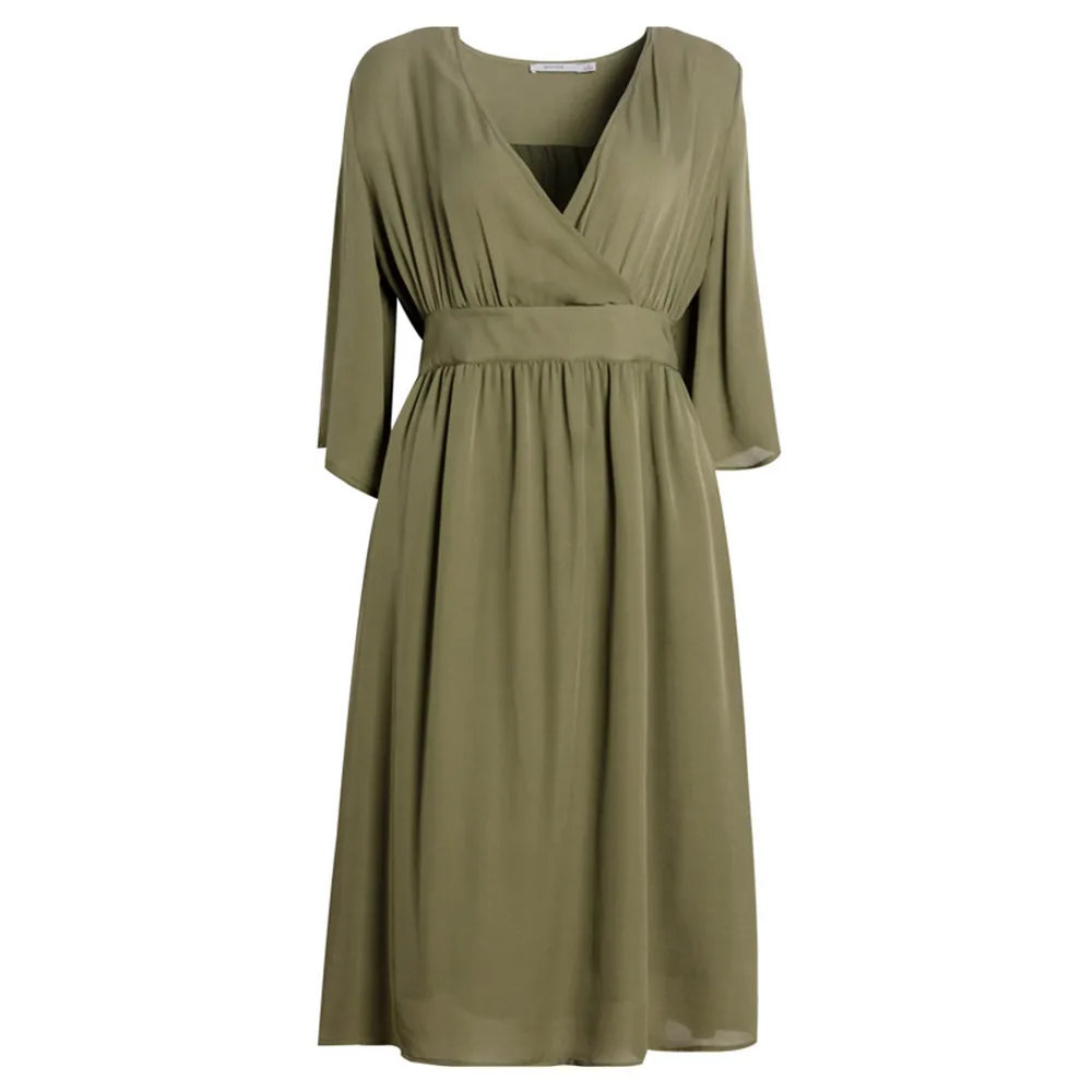 Ocstrade Pink V Neck Long Sleeve Maxi Tie