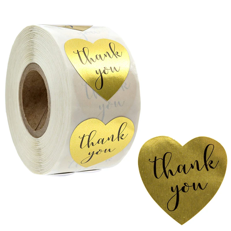 GOLD HEART WEDDING THANK YOU CARD SEAL LABEL FAVOR TAG BAG STICKERS 100/ROLL 