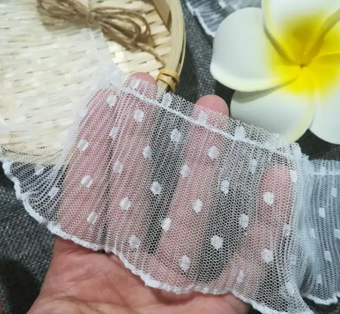 1M-Pleated-White-Black-Lace-Fabric-7cm-Guipure-Dot-Lace-Trim-Applique-Collar-Mesh-Lace-Ribbon (4)