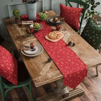 

Christmas Table Runner Home Table Decoration Dining Decor Bronzing Gilded Craft Cotton Linen Material Runners for Weddings Party