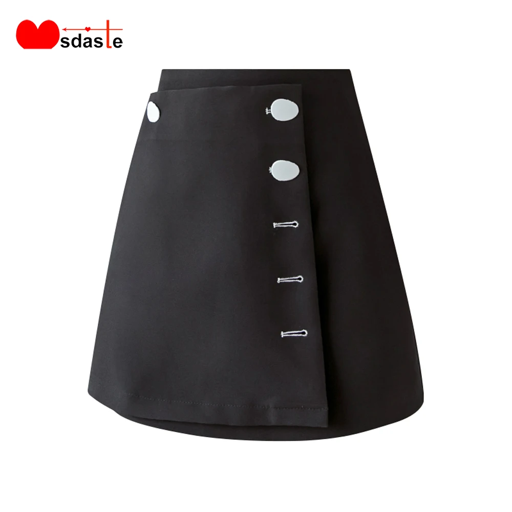 Women Skirts Short Elegant Chic Buttons Decor Female Skirt Korean Style A Line Skirt Womens Black White Spring 2020 Ladies Skirt