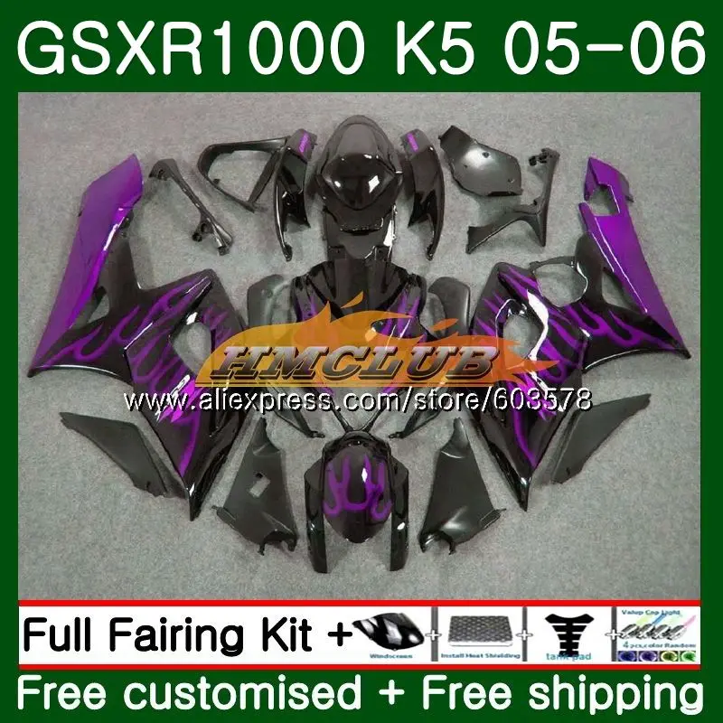 Комбинезоны для SUZUKI GSXR-1000 1000CC GSXR1000 05 06 11CL. 130 пурпурный огненный цвет GSX R1000 05 06 K5 GSX-R1000 GSXR 1000 2005 2006 обтекатель