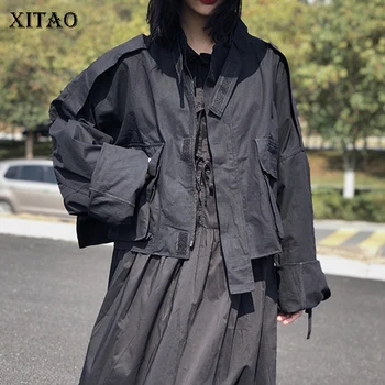 

XITAO Black Stand Collar Jacket Women Loose Fashion All Match Zipper Pockets Personality Casual 2020 Autumn Streetwear ZP1920